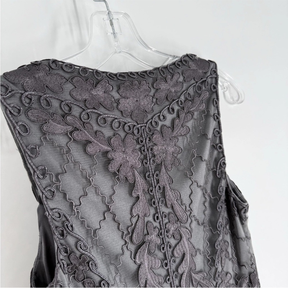 Sue Wong Cocktail Dress Womens Size 4 Gray Sheer Mesh Lace Embroidery Lined - Picture 6 of 10
